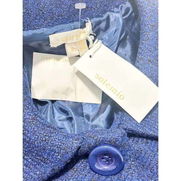 Solemio Womens Button Up Blazer‎ Jacket Collared Cropped Blue Viscose Wool Small - Picture 2 of 10